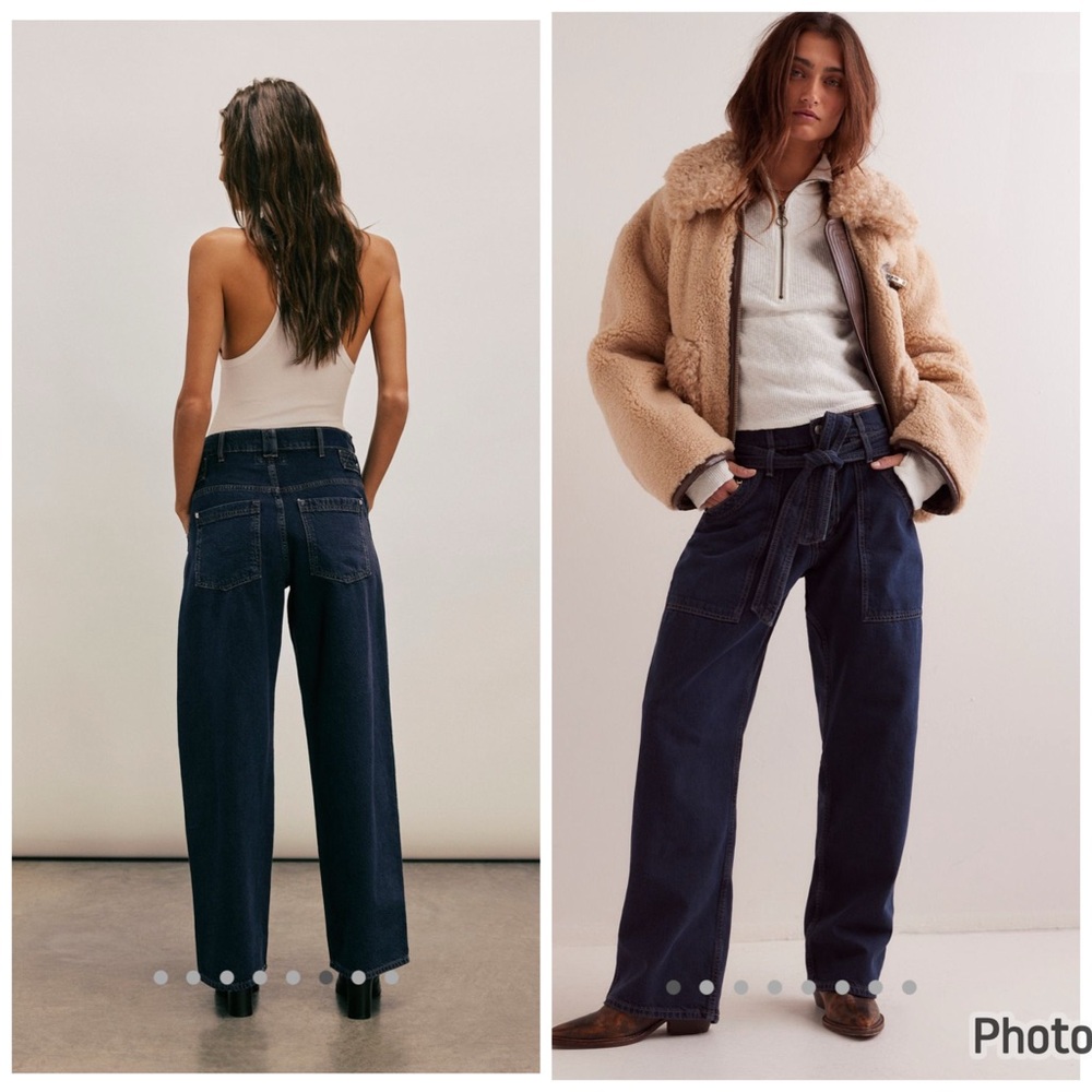Free People Blue Jay‎ Belted Boyfriend Jeans Baggy Slouchy Size 31